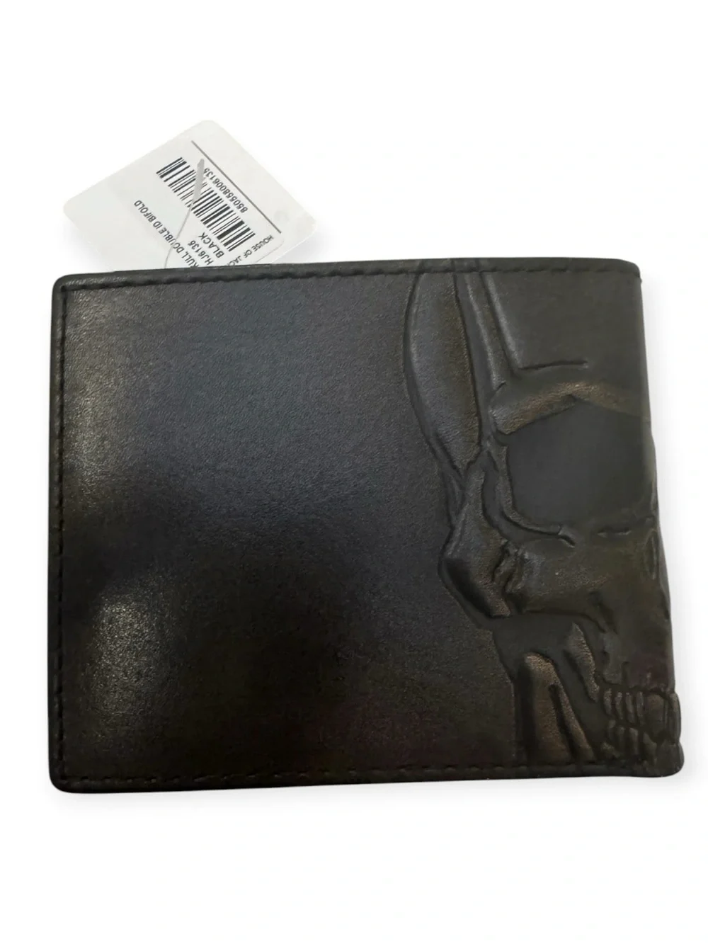 House of Jack Skull Double ID Black Leather Bifold Wallet NWT